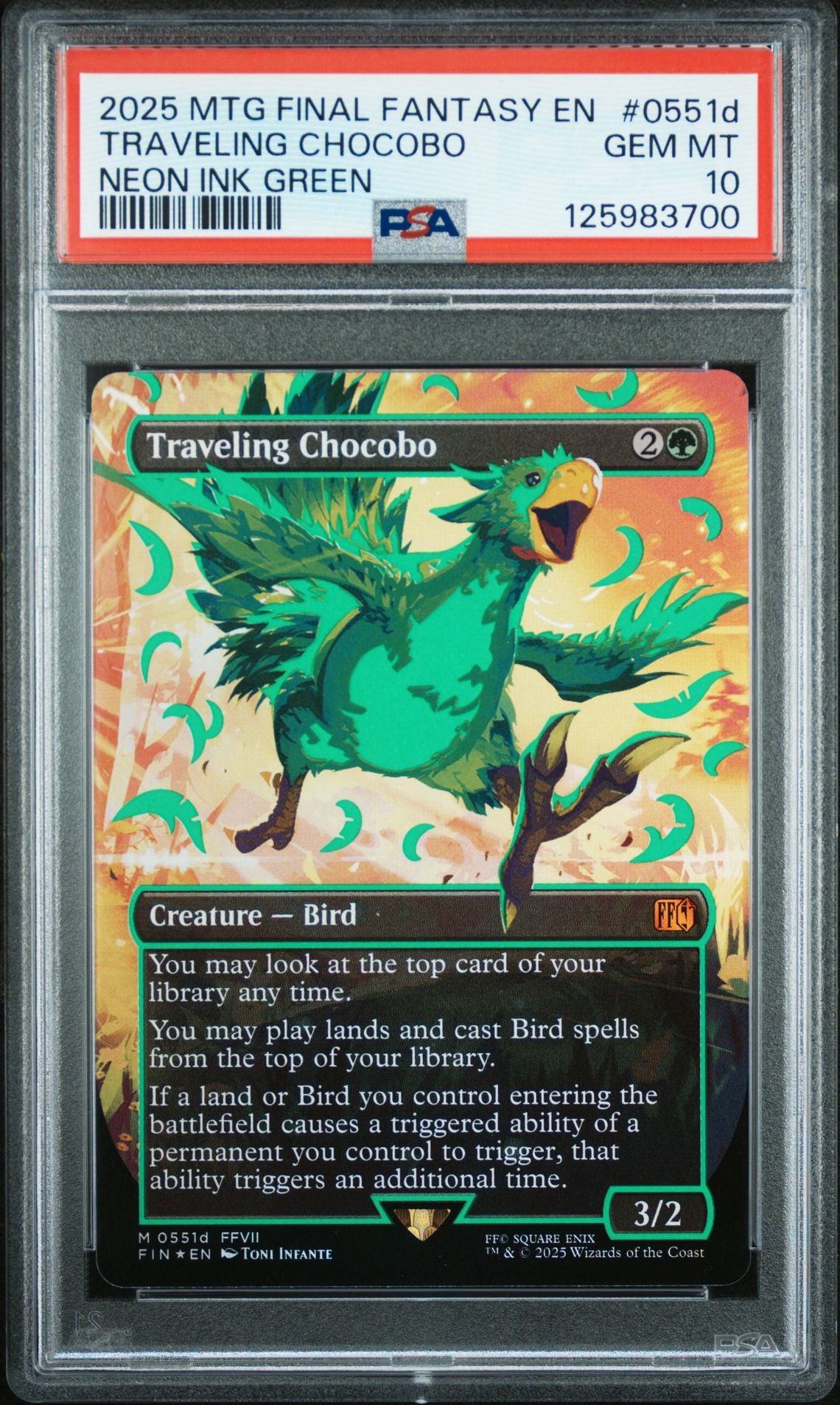 2025 MTG Final Fantasy Traveling Chocobo #0551d Neon ink Green psa 10