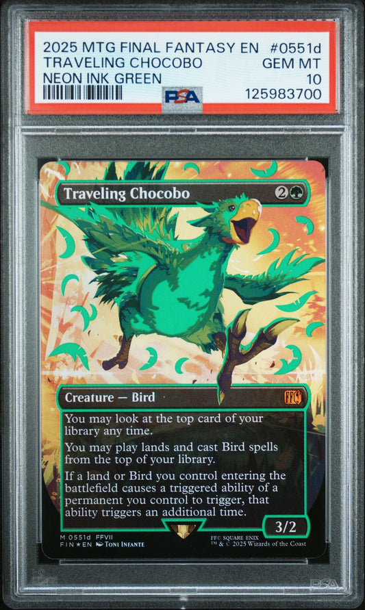 2025 MTG Final Fantasy Traveling Chocobo #0551d Neon ink Green psa 10