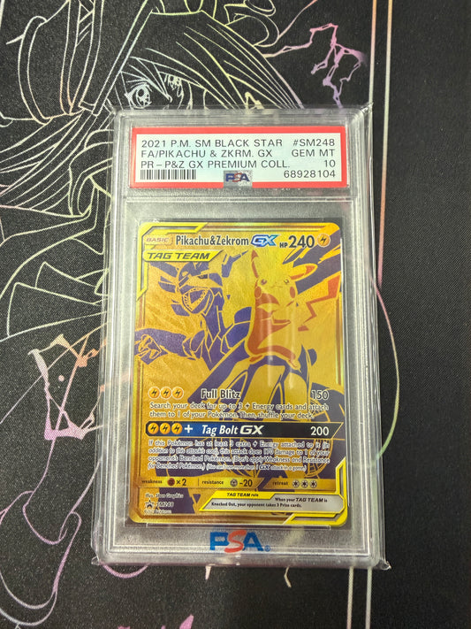 2021 POKEMON SM BLACK STAR PROMO #SM248 FULL ART/PIKACHU & ZEKROM GX PSA 10